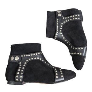 Madison Harding Leather wrap studded harness suede booties womens 7.5